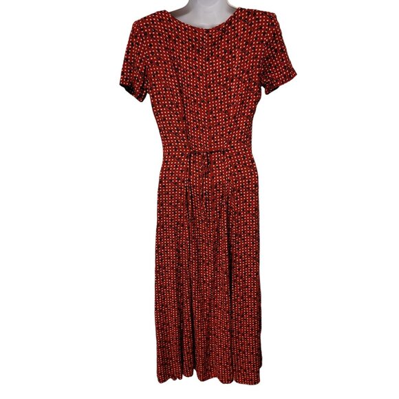 Johnathan Martin 3 Red Floral Polka Dot Maxi Dress Button Down Scoop Neck Cospla - Picture 3 of 8